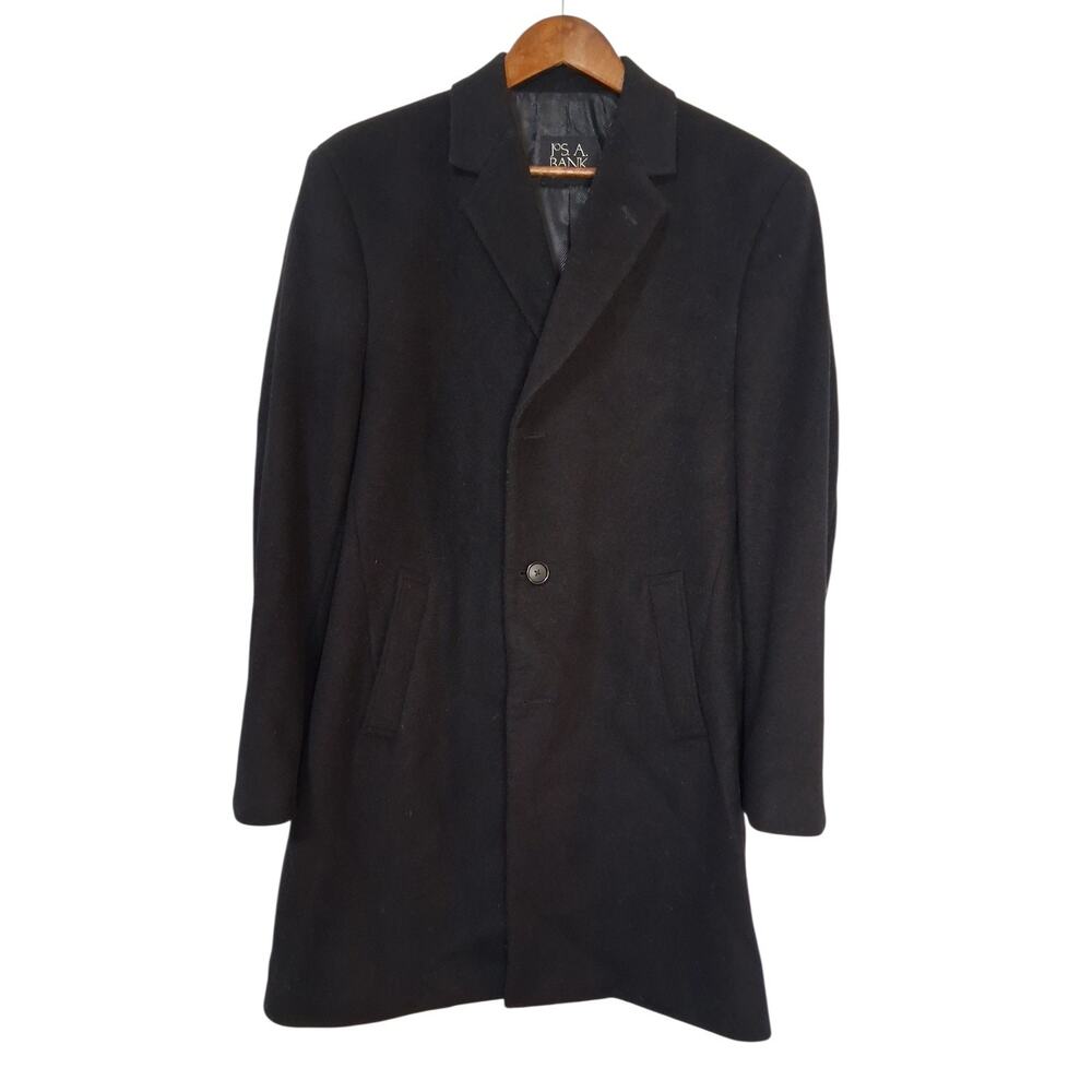 Jos A Bank Men’s Size 42R Black 100% Wool Full Length Overcoat Lined Pockets